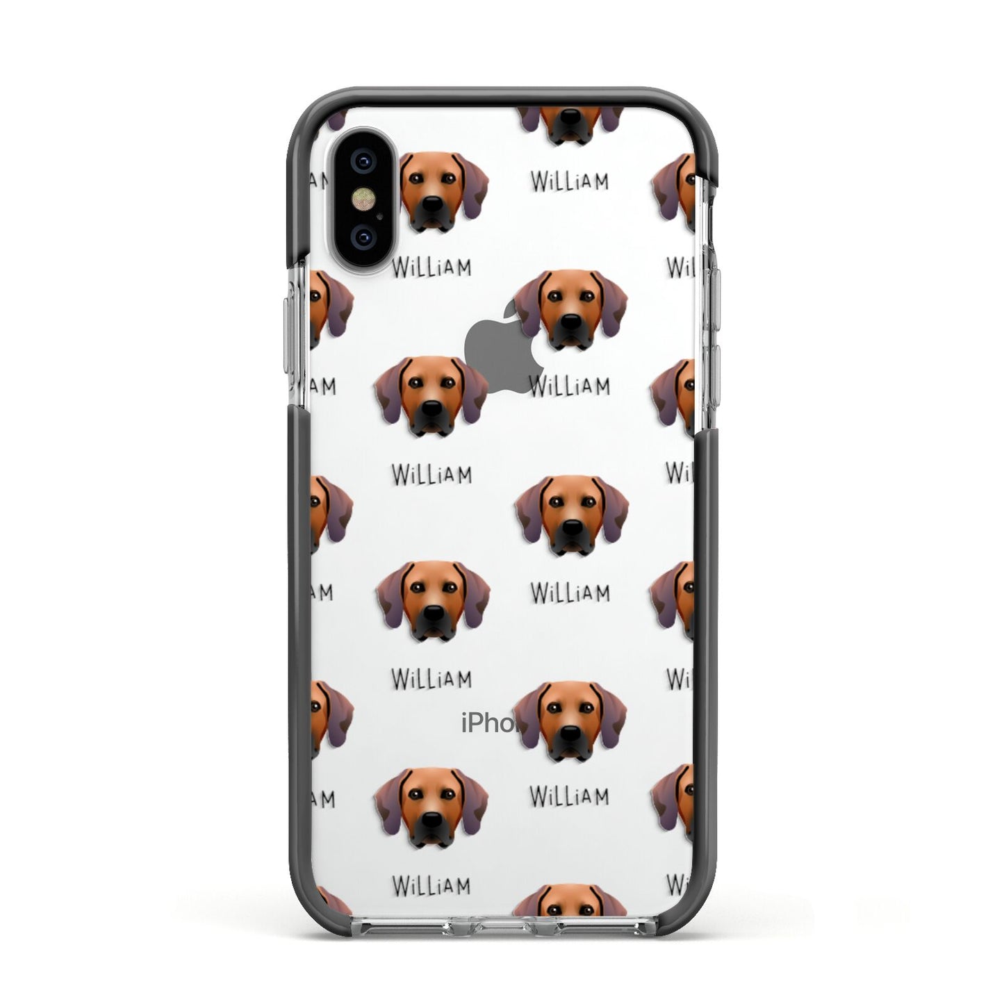 Rhodesian Ridgeback Icon with Name Apple iPhone Xs Impact Case Black Edge on Silver Phone