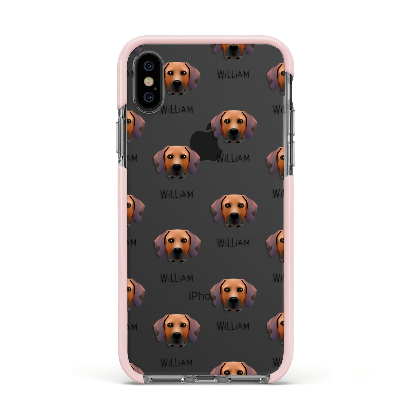 Rhodesian Ridgeback Icon with Name Apple iPhone Xs Impact Case Pink Edge on Black Phone