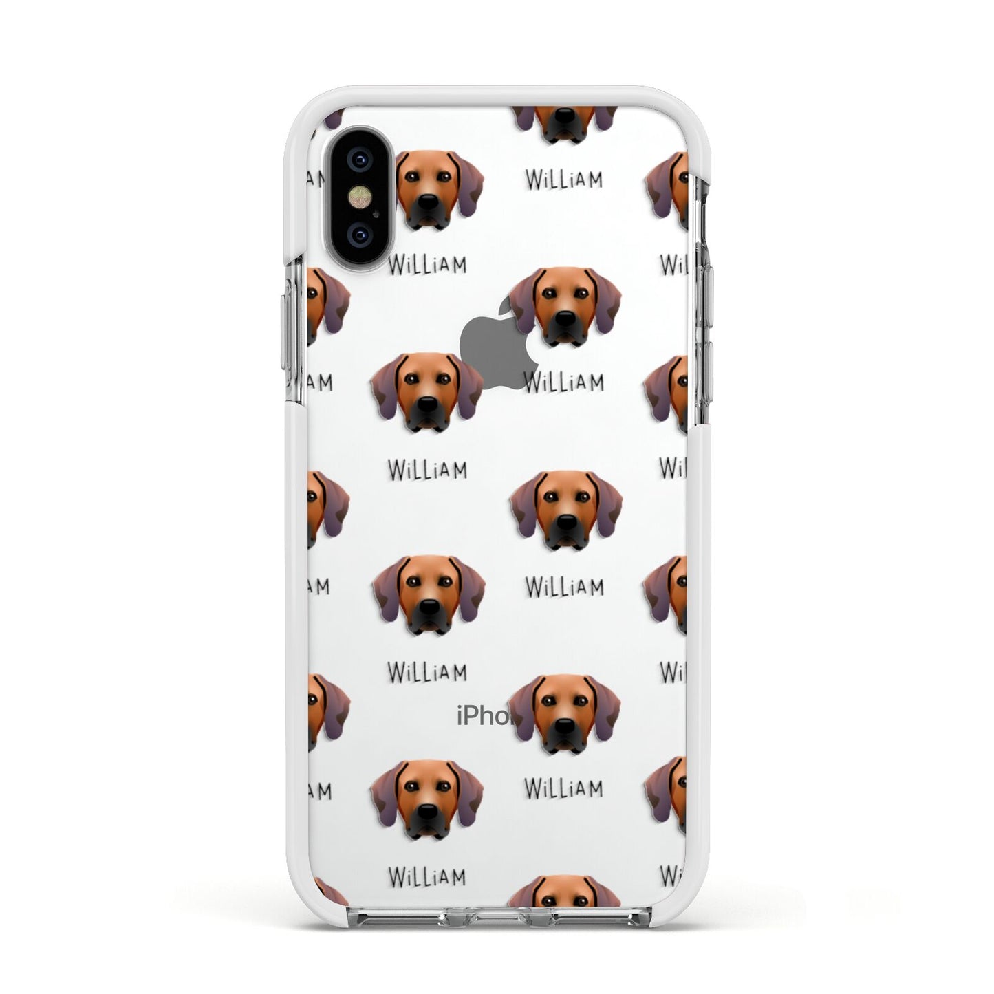 Rhodesian Ridgeback Icon with Name Apple iPhone Xs Impact Case White Edge on Silver Phone