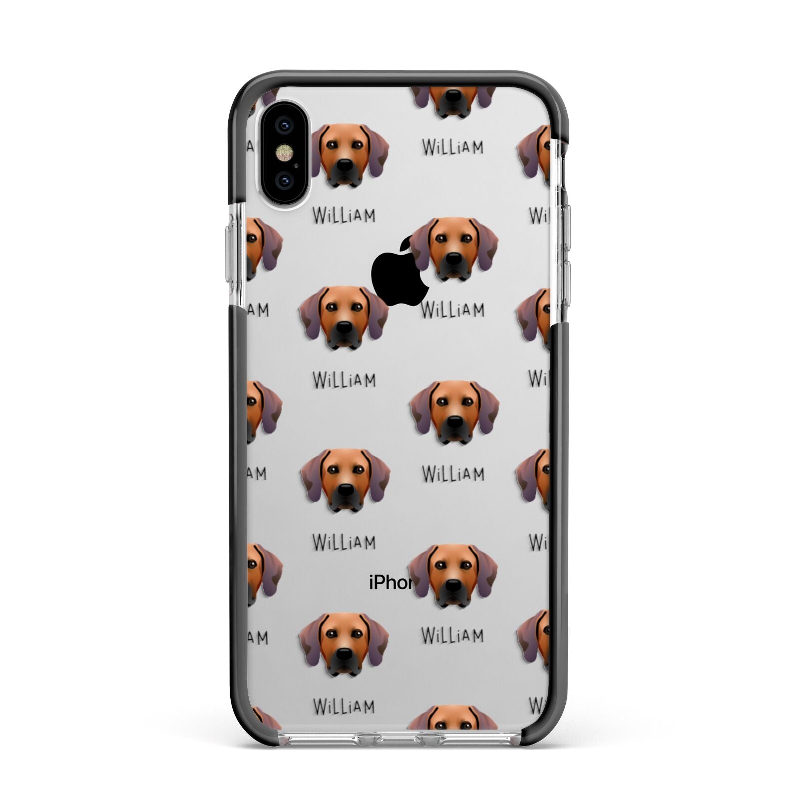 Rhodesian Ridgeback Icon with Name Apple iPhone Xs Max Impact Case Black Edge on Silver Phone