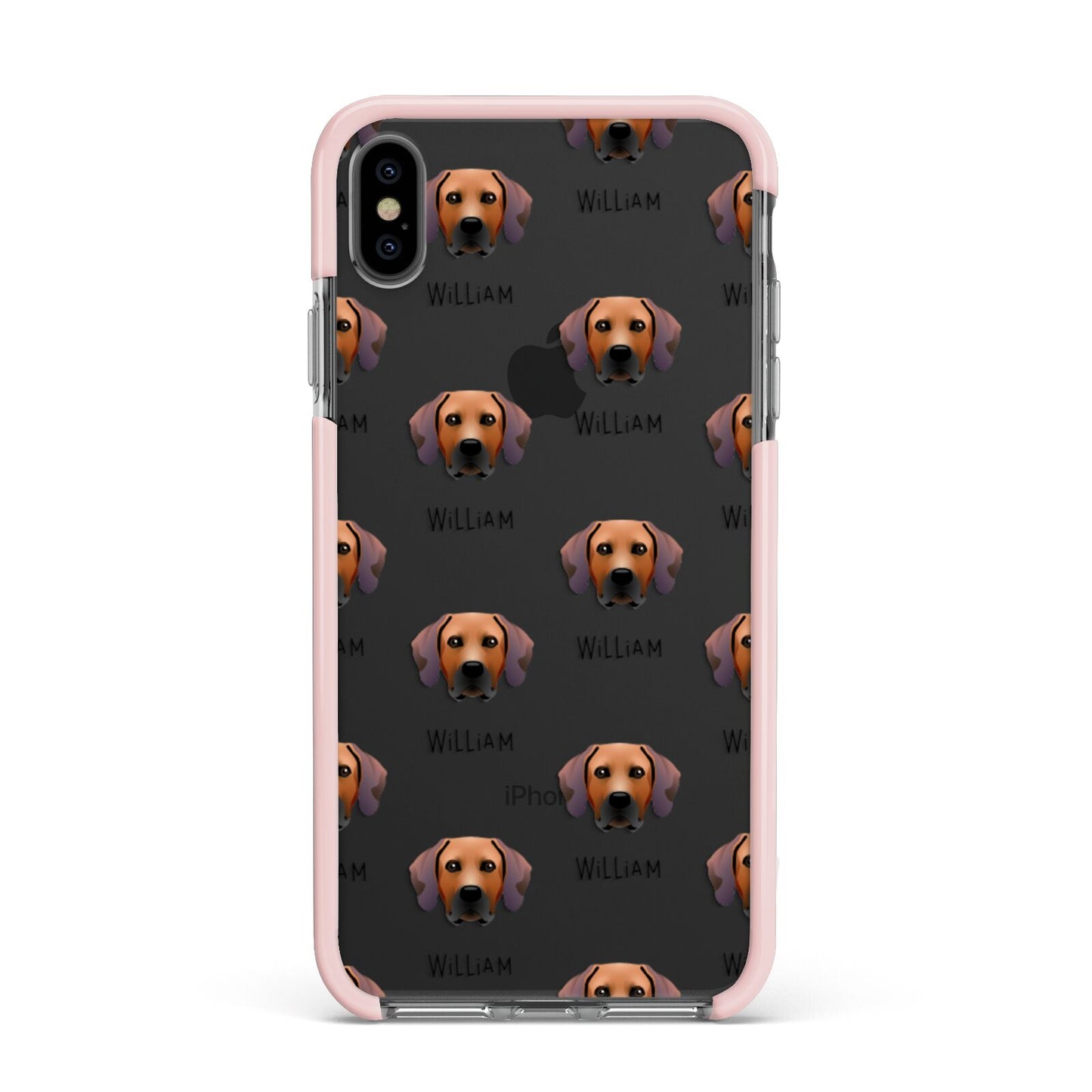 Rhodesian Ridgeback Icon with Name Apple iPhone Xs Max Impact Case Pink Edge on Black Phone