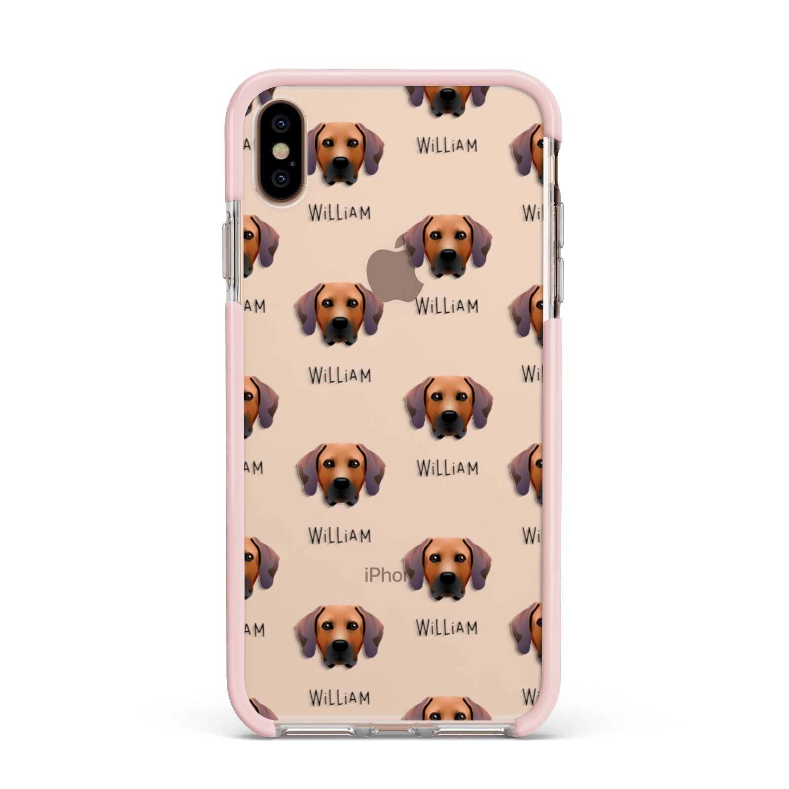 Rhodesian Ridgeback Icon with Name Apple iPhone Xs Max Impact Case Pink Edge on Gold Phone