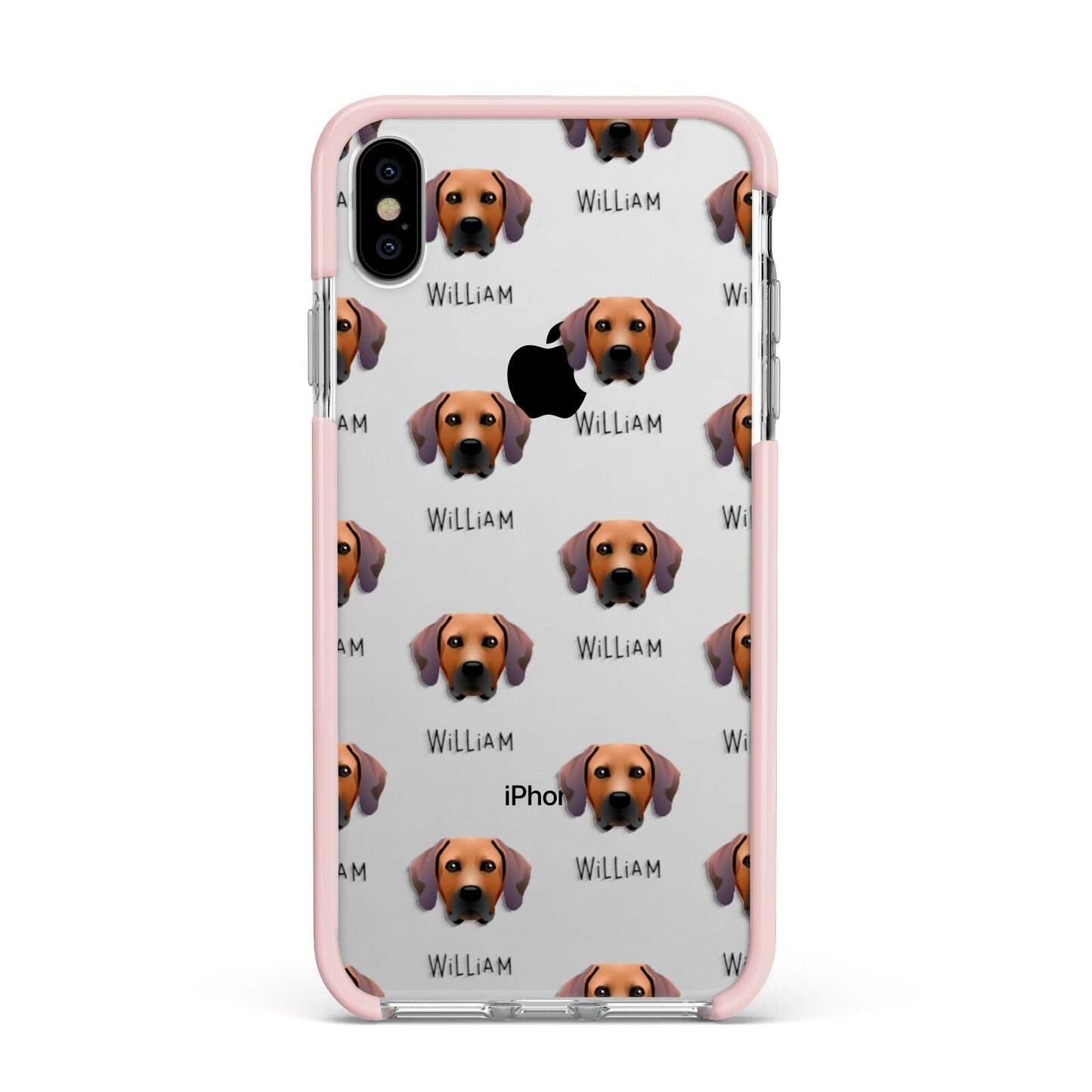Rhodesian Ridgeback Icon with Name Apple iPhone Xs Max Impact Case Pink Edge on Silver Phone