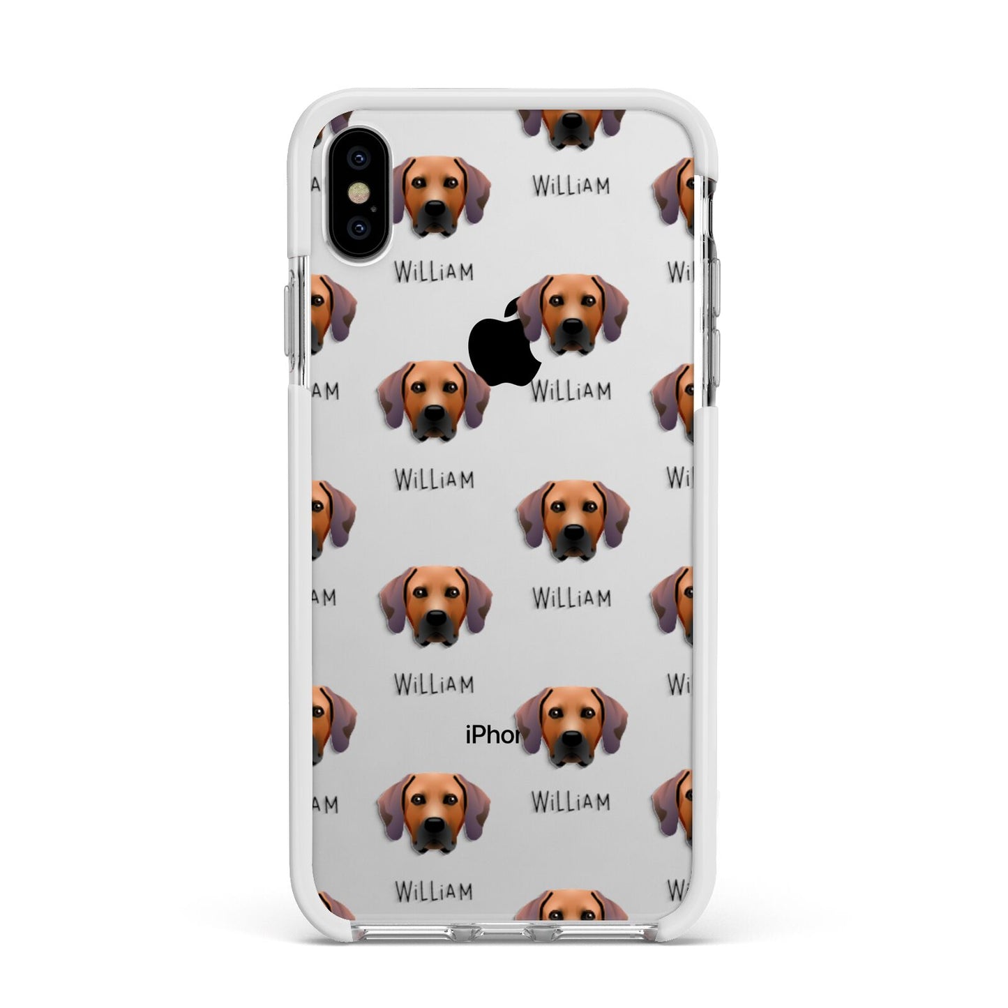 Rhodesian Ridgeback Icon with Name Apple iPhone Xs Max Impact Case White Edge on Silver Phone