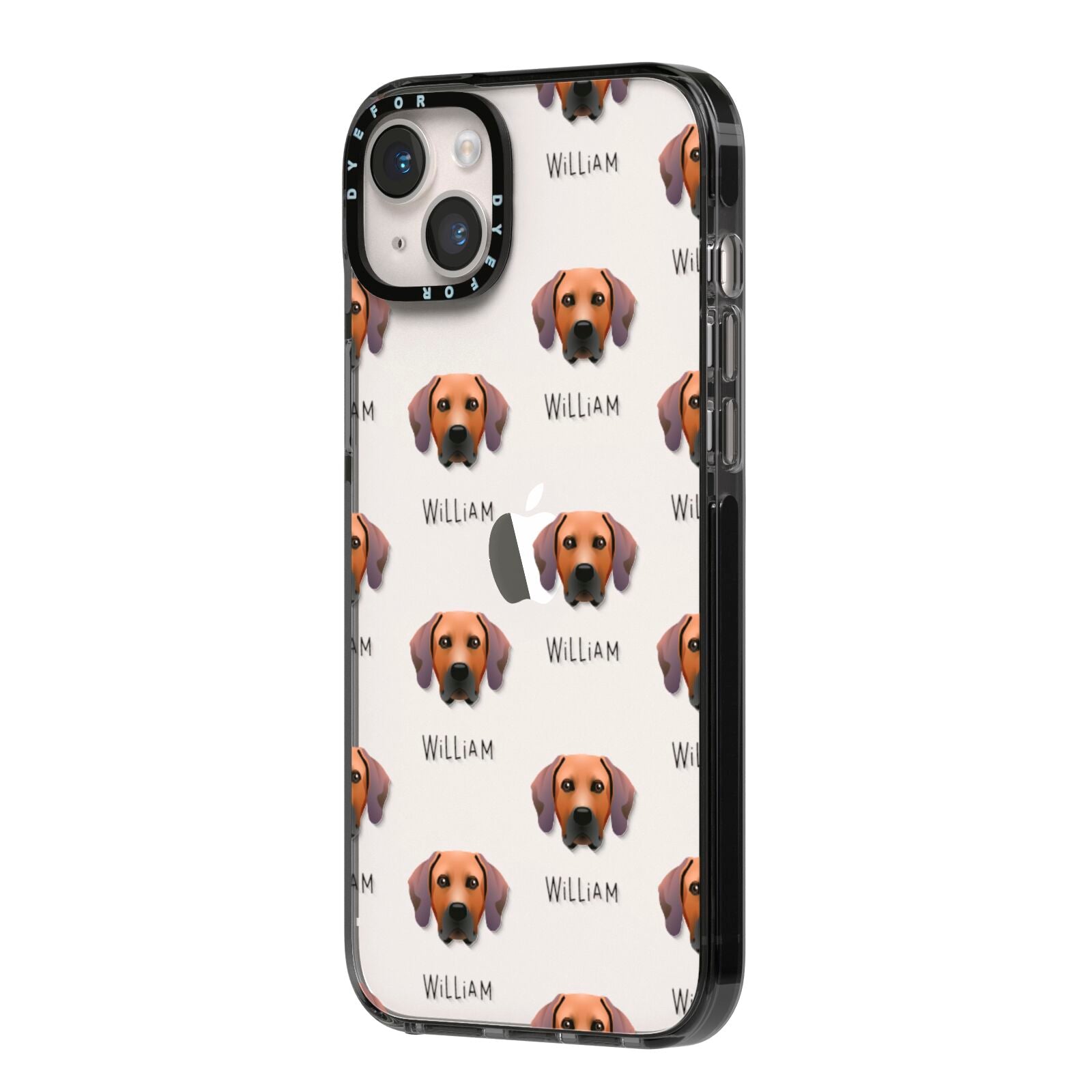 Rhodesian Ridgeback Icon with Name iPhone 14 Plus Black Impact Case Side Angle on Silver phone