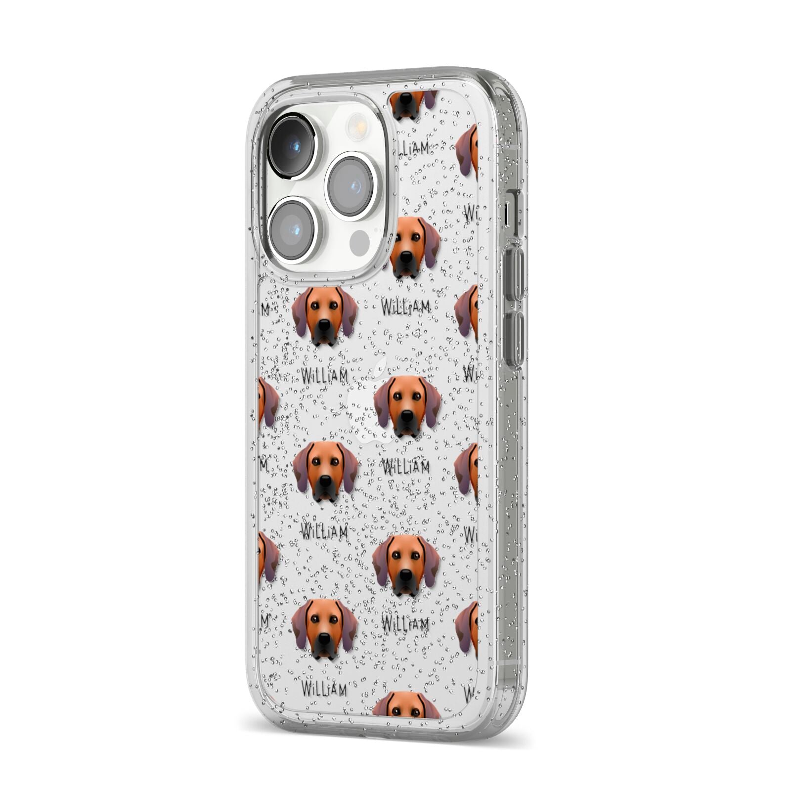 Rhodesian Ridgeback Icon with Name iPhone 14 Pro Glitter Tough Case Silver Angled Image