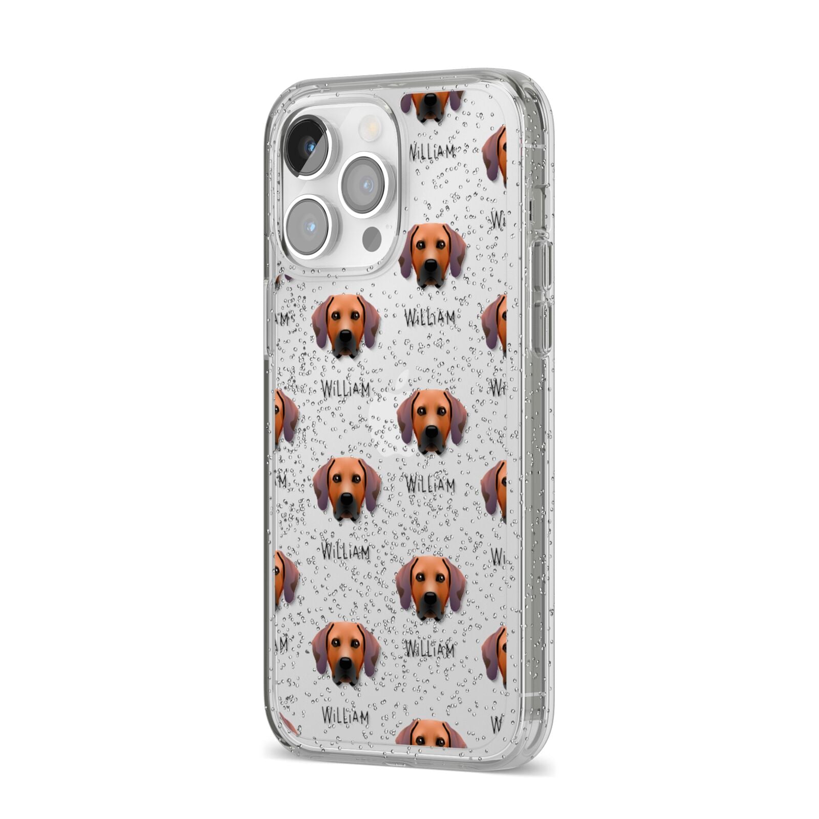 Rhodesian Ridgeback Icon with Name iPhone 14 Pro Max Glitter Tough Case Silver Angled Image