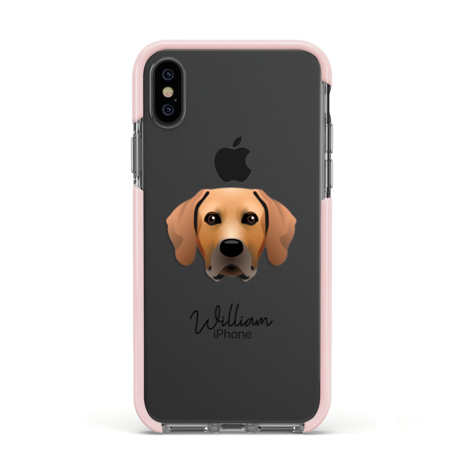 Rhodesian Ridgeback Personalised Apple iPhone Xs Impact Case Pink Edge on Black Phone