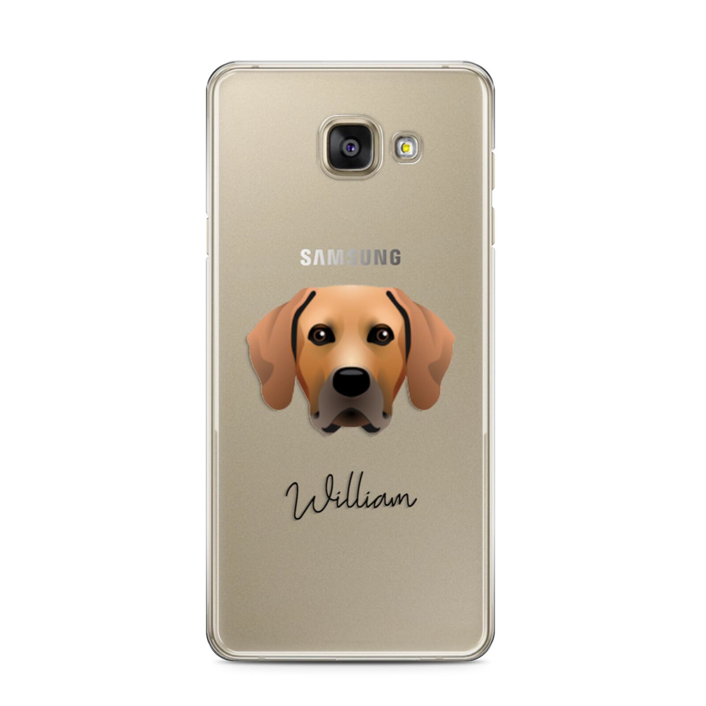 Rhodesian Ridgeback Personalised Samsung Galaxy A3 2016 Case on gold phone