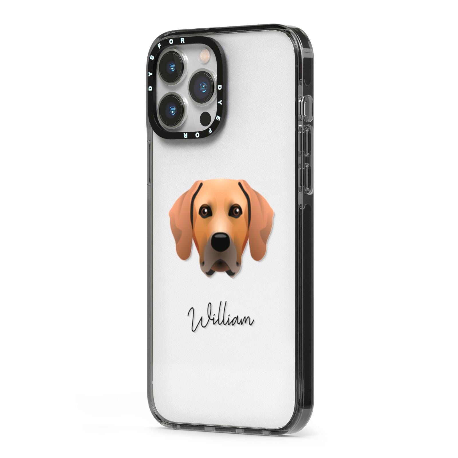 Rhodesian Ridgeback Personalised iPhone 13 Pro Max Black Impact Case Side Angle on Silver phone