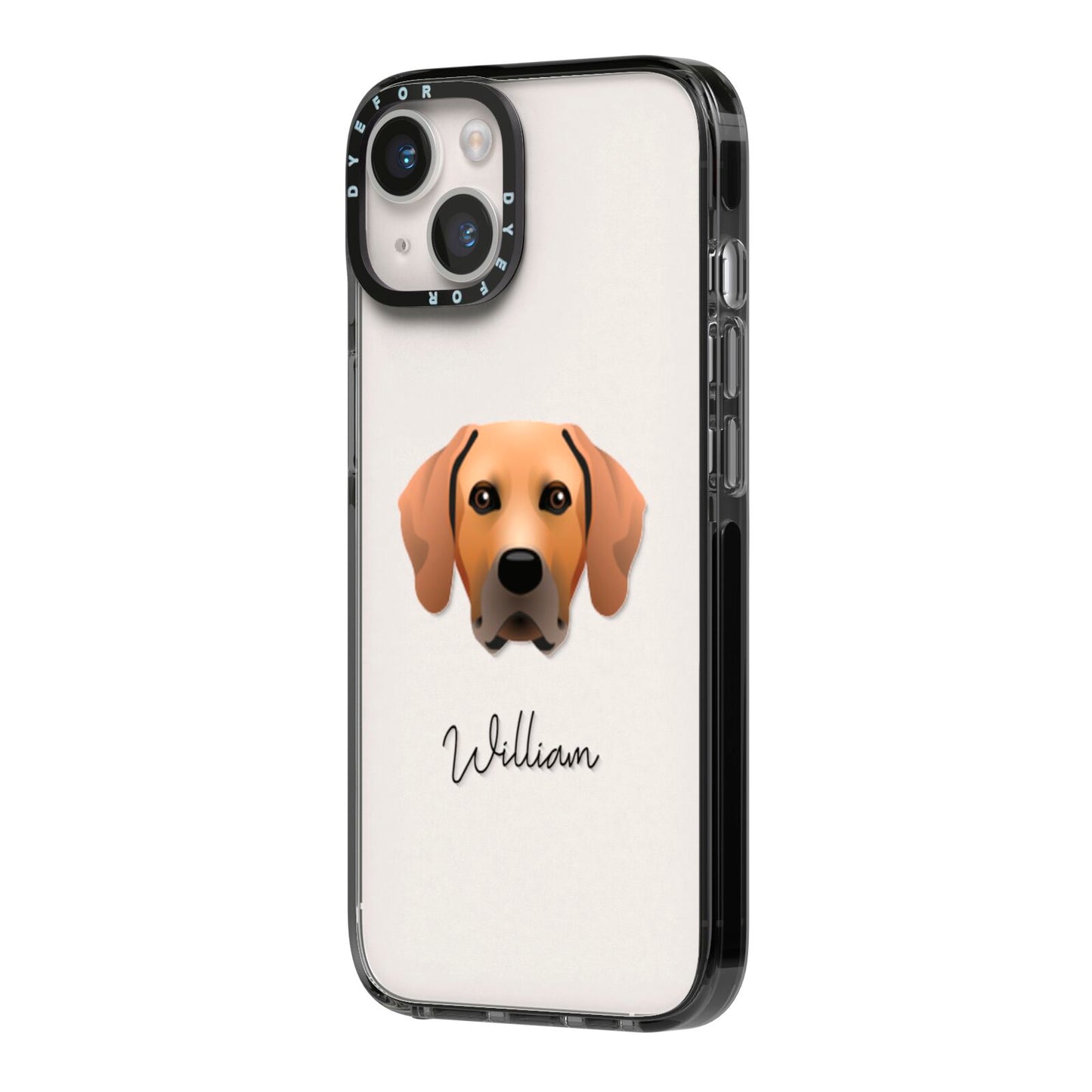 Rhodesian Ridgeback Personalised iPhone 14 Black Impact Case Side Angle on Silver phone