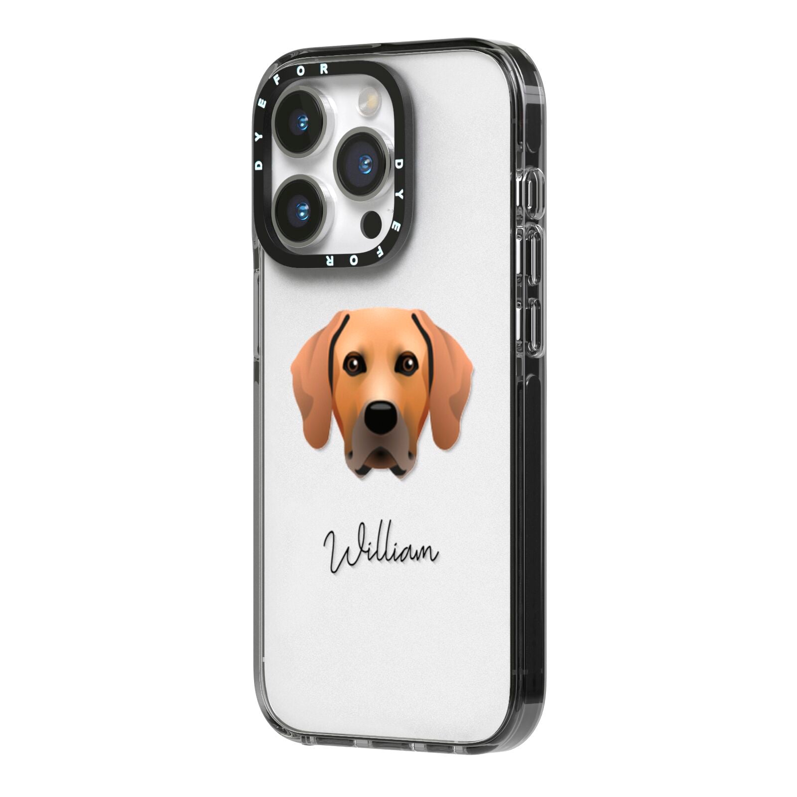 Rhodesian Ridgeback Personalised iPhone 14 Pro Black Impact Case Side Angle on Silver phone