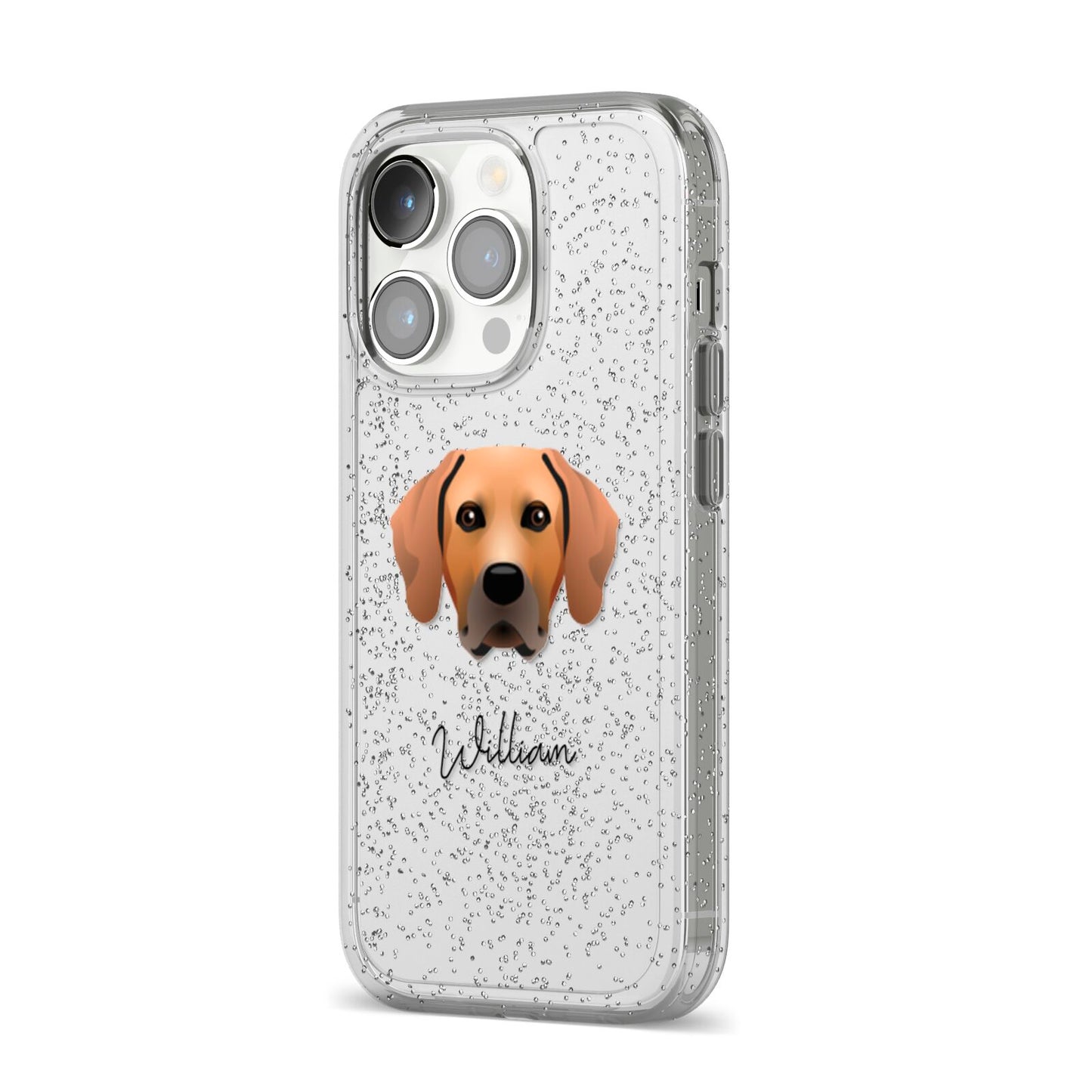 Rhodesian Ridgeback Personalised iPhone 14 Pro Glitter Tough Case Silver Angled Image