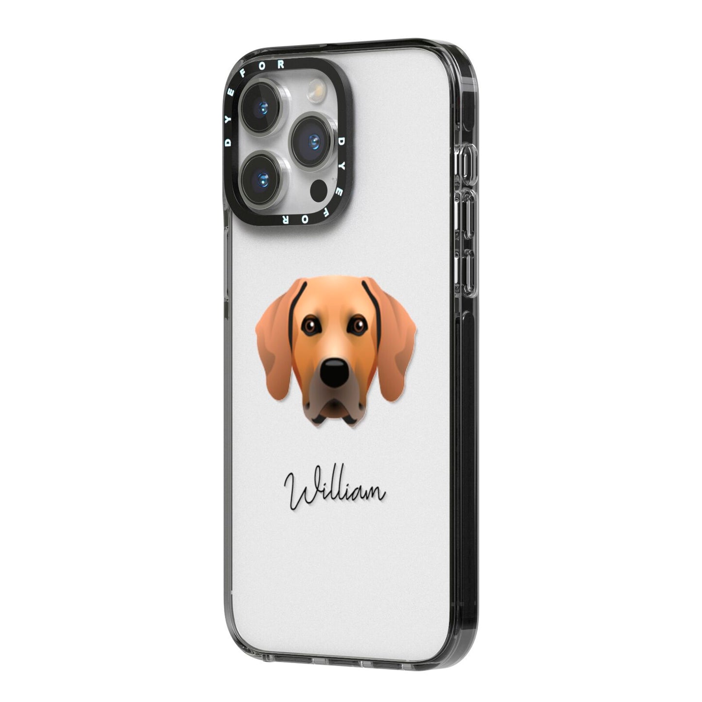 Rhodesian Ridgeback Personalised iPhone 14 Pro Max Black Impact Case Side Angle on Silver phone