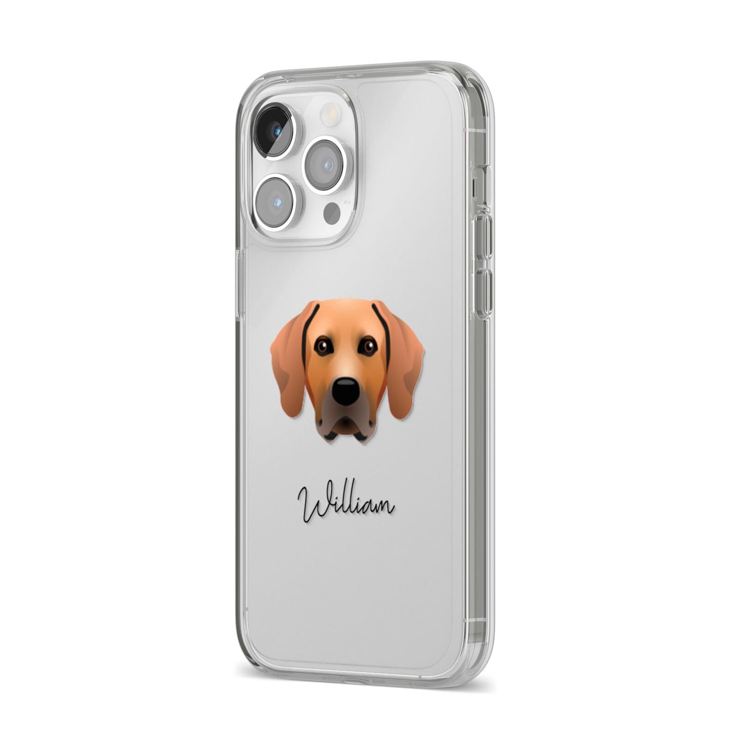 Rhodesian Ridgeback Personalised iPhone 14 Pro Max Clear Tough Case Silver Angled Image