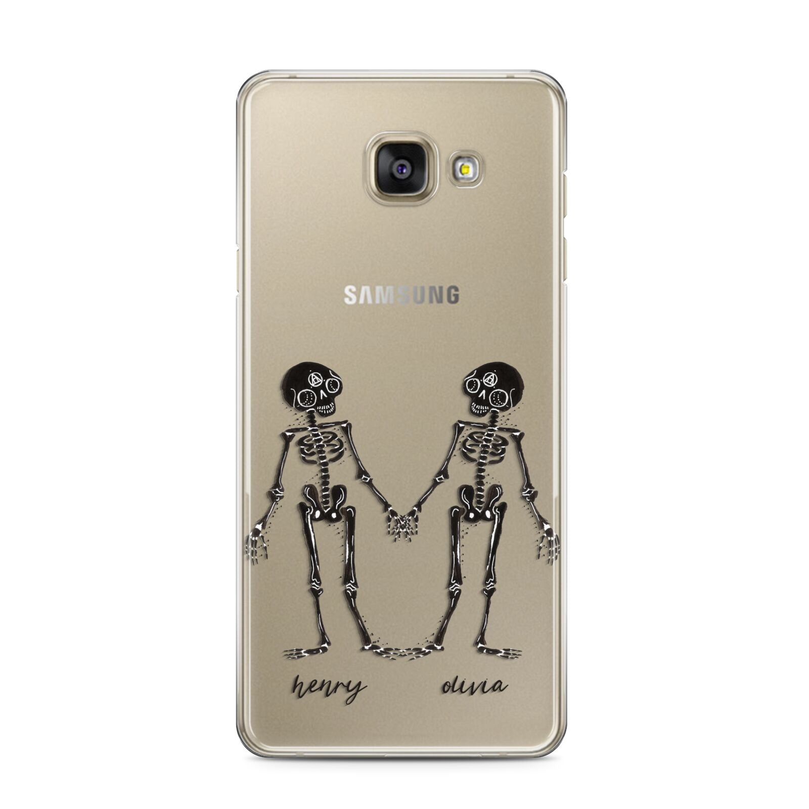 Romantic Skeletons Personalised Samsung Galaxy A3 2016 Case on gold phone