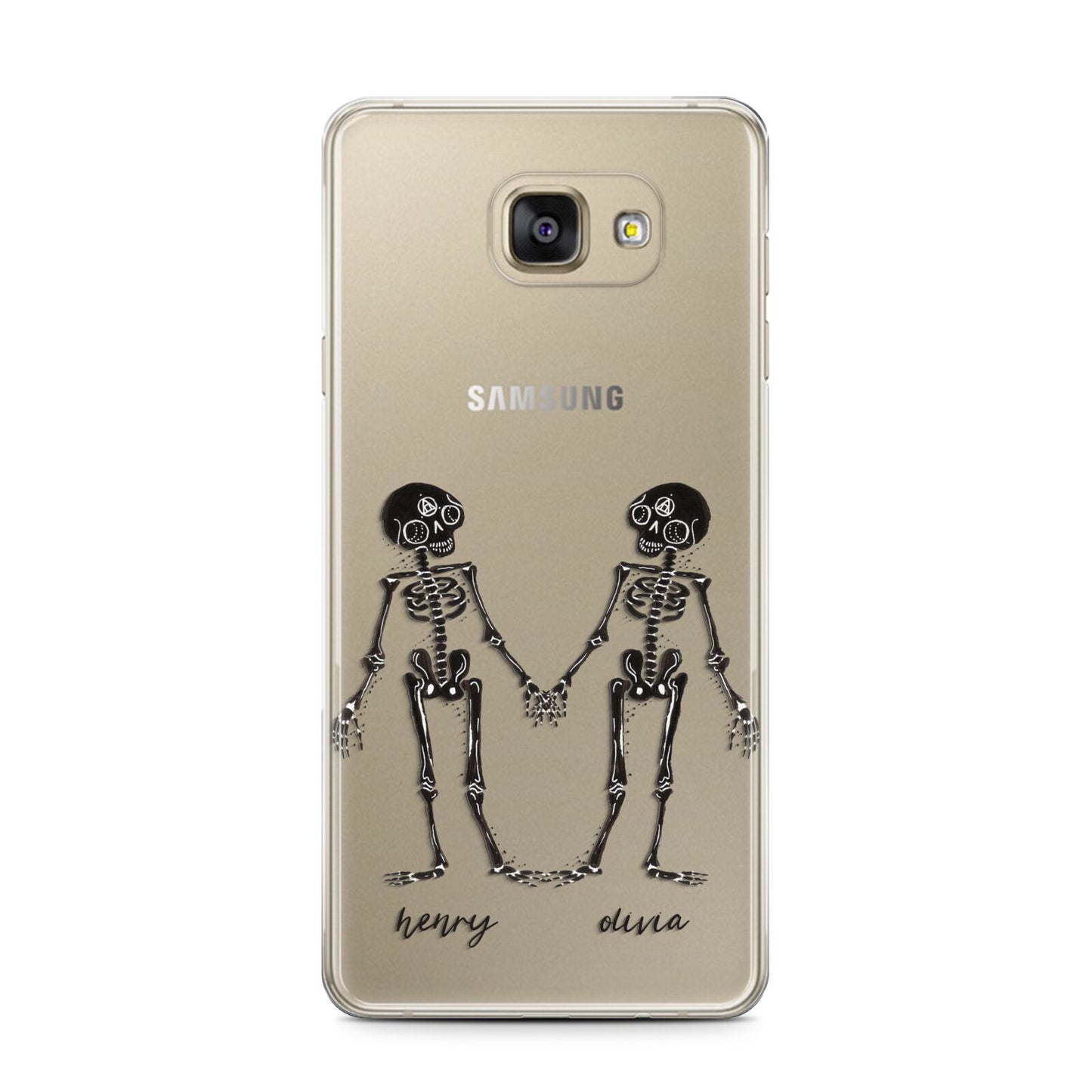 Romantic Skeletons Personalised Samsung Galaxy A7 2016 Case on gold phone