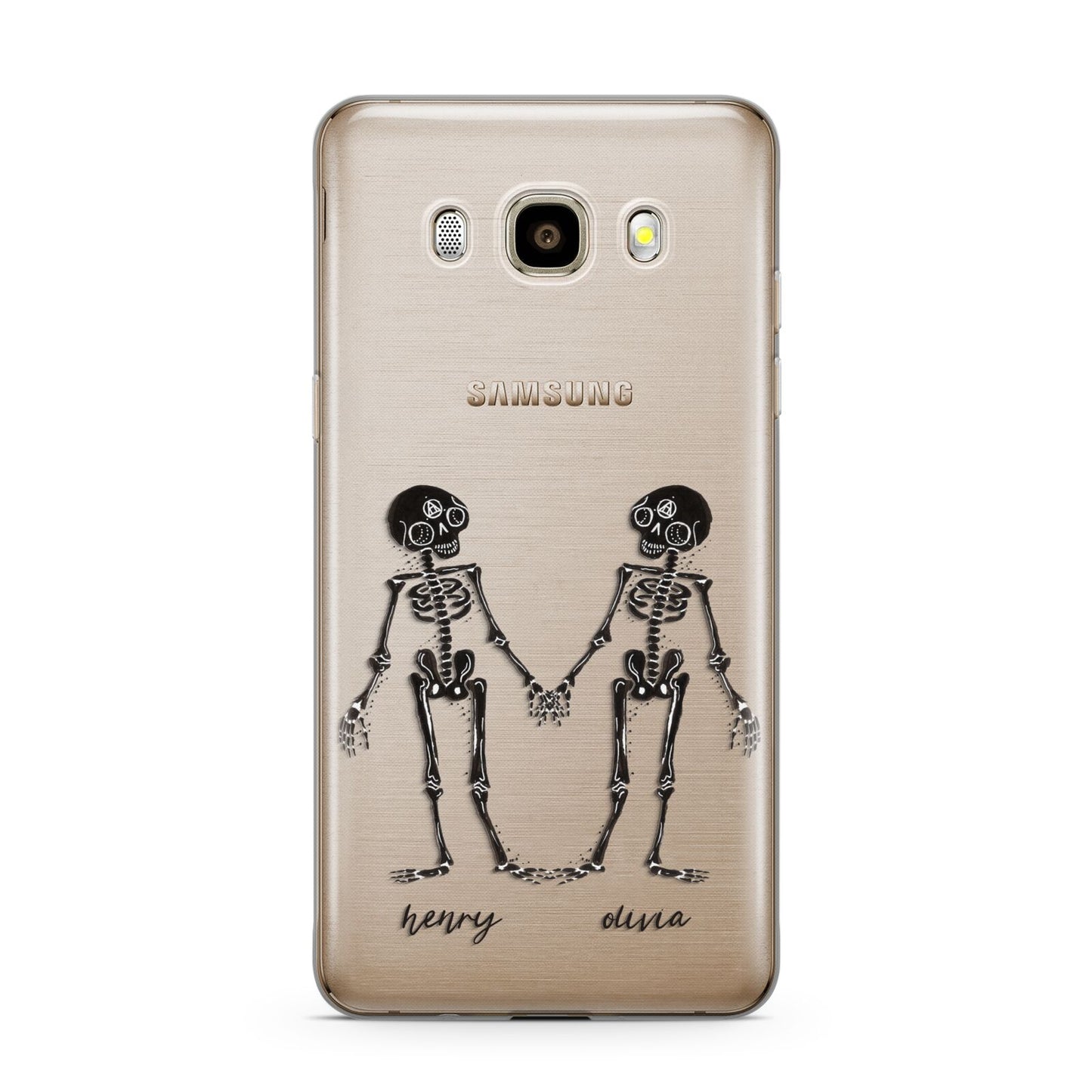 Romantic Skeletons Personalised Samsung Galaxy J7 2016 Case on gold phone