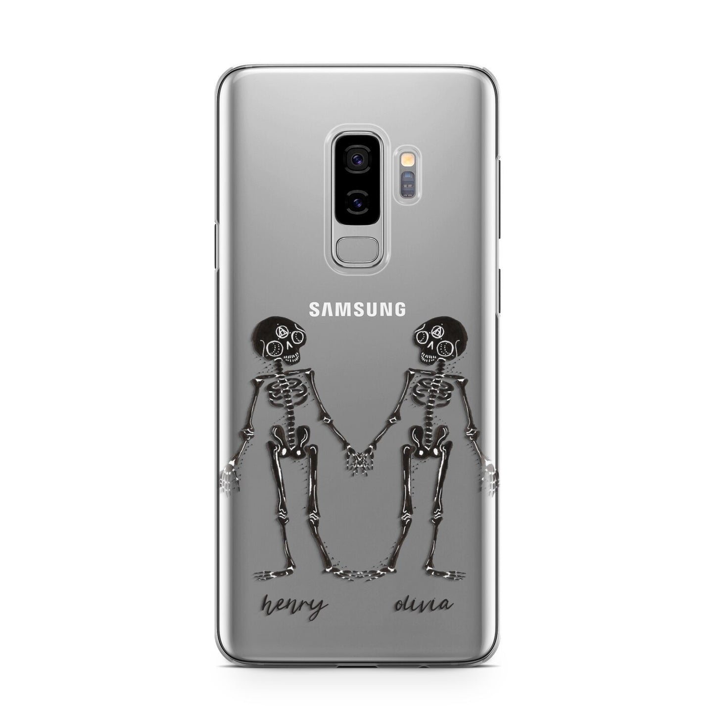 Romantic Skeletons Personalised Samsung Galaxy S9 Plus Case on Silver phone