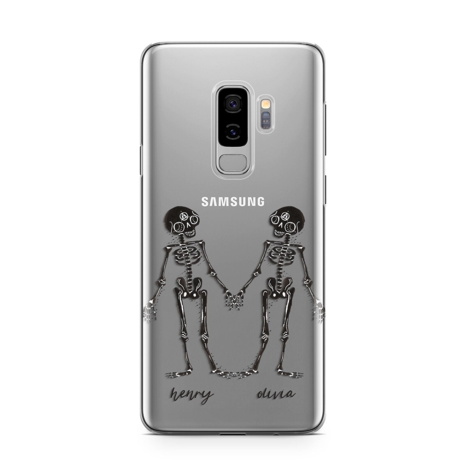 Romantic Skeletons Personalised Samsung Galaxy S9 Plus Case on Silver phone