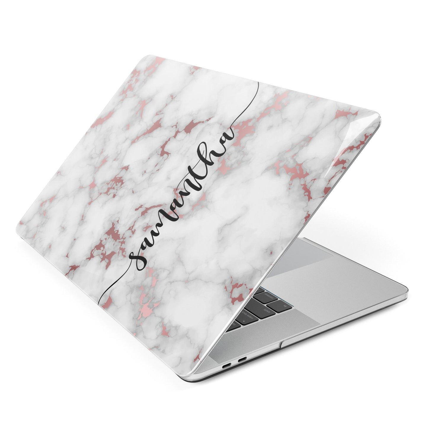 Rose Gold Marble Vertical Black Personalised Name Apple MacBook Case Side View