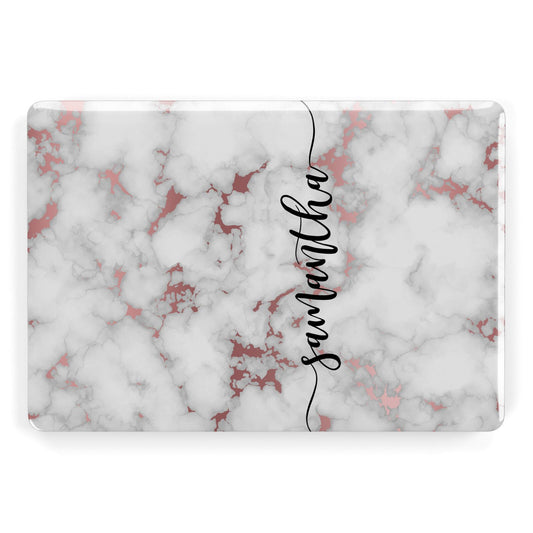 Rose Gold Marble Vertical Black Personalised Name Apple MacBook Case