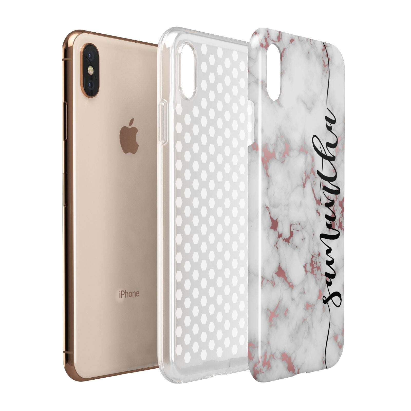 Rose Gold Marble Vertical Black Personalised Name Apple iPhone Xs Max 3D Tough Case Expanded View