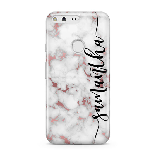 Rose Gold Marble Vertical Black Personalised Name Google Pixel Case