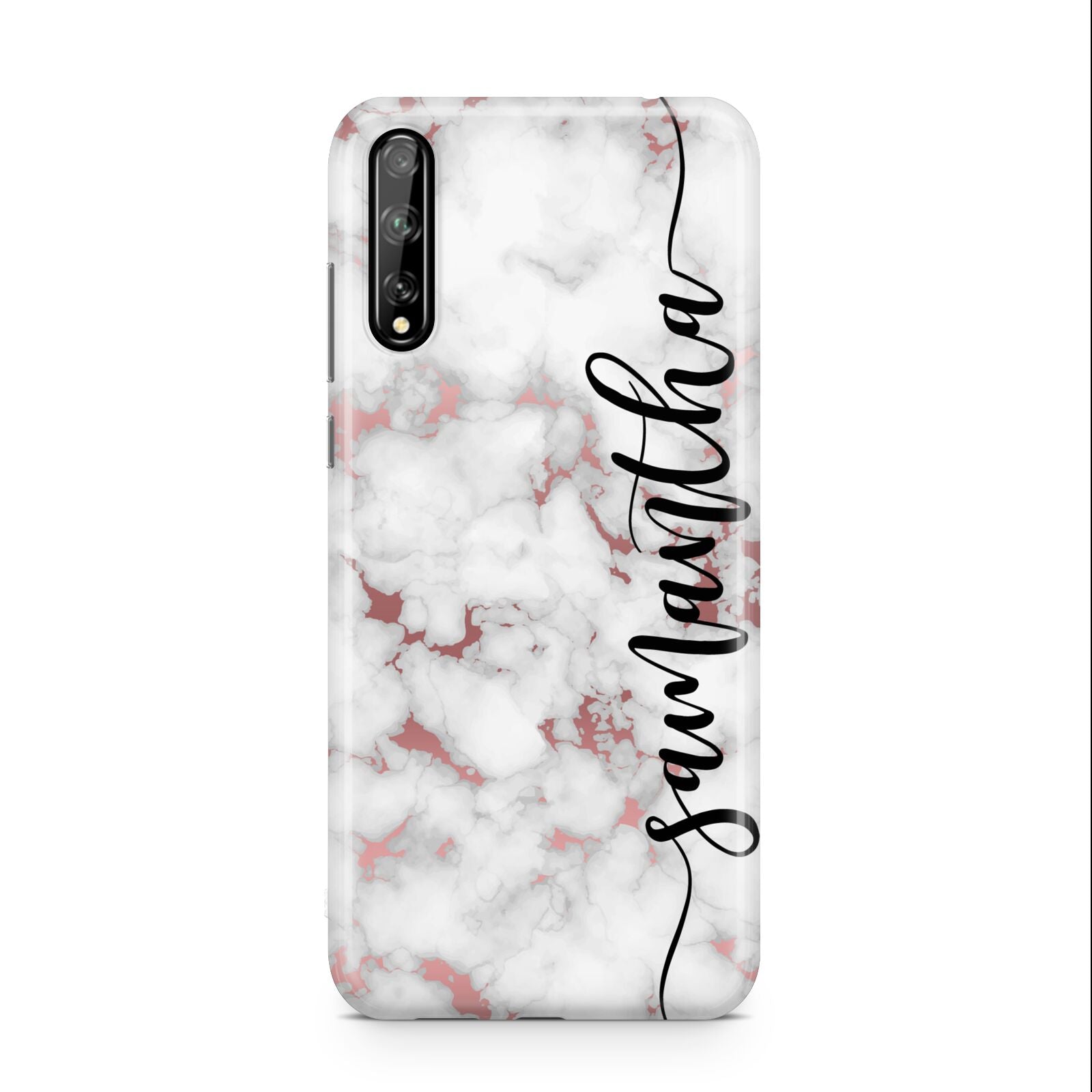 Rose Gold Marble Vertical Black Personalised Name Huawei Enjoy 10s Phone Case