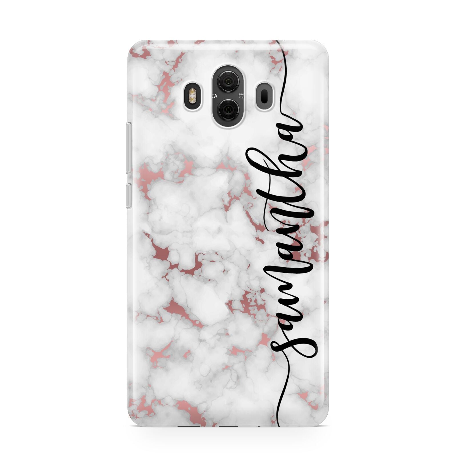 Rose Gold Marble Vertical Black Personalised Name Huawei Mate 10 Protective Phone Case