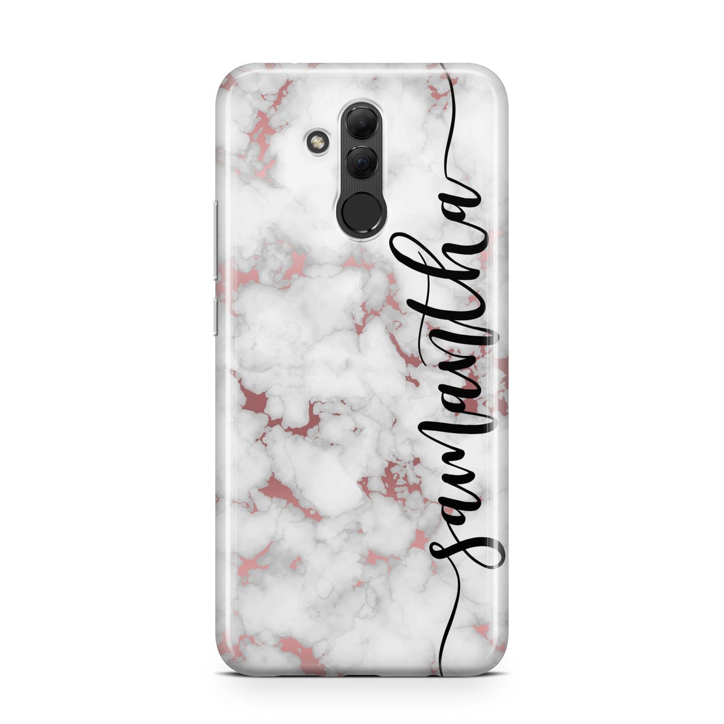 Rose Gold Marble Vertical Black Personalised Name Huawei Mate 20 Lite