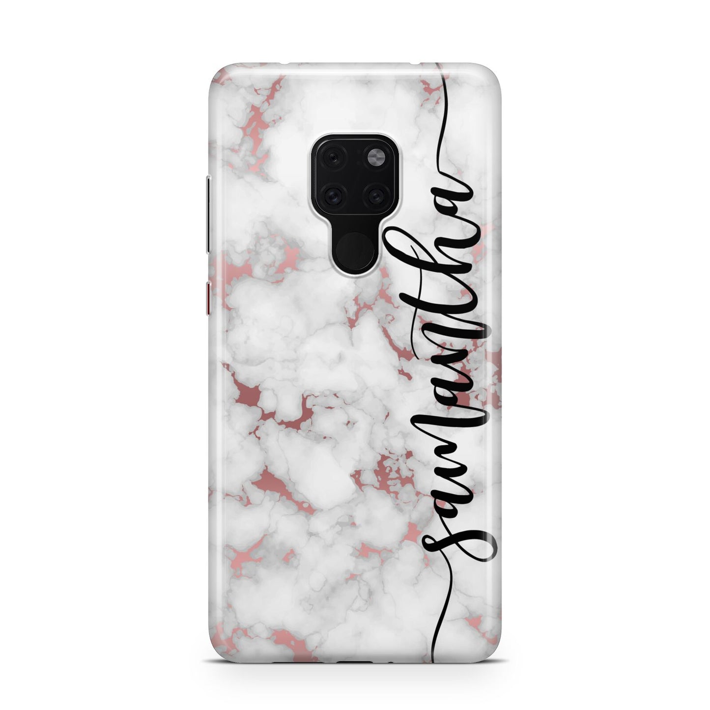 Rose Gold Marble Vertical Black Personalised Name Huawei Mate 20 Phone Case