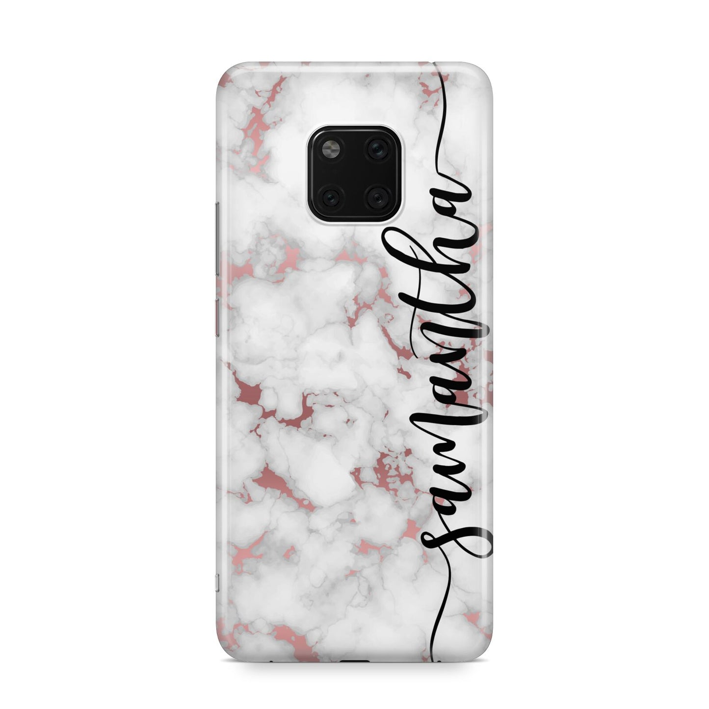 Rose Gold Marble Vertical Black Personalised Name Huawei Mate 20 Pro Phone Case