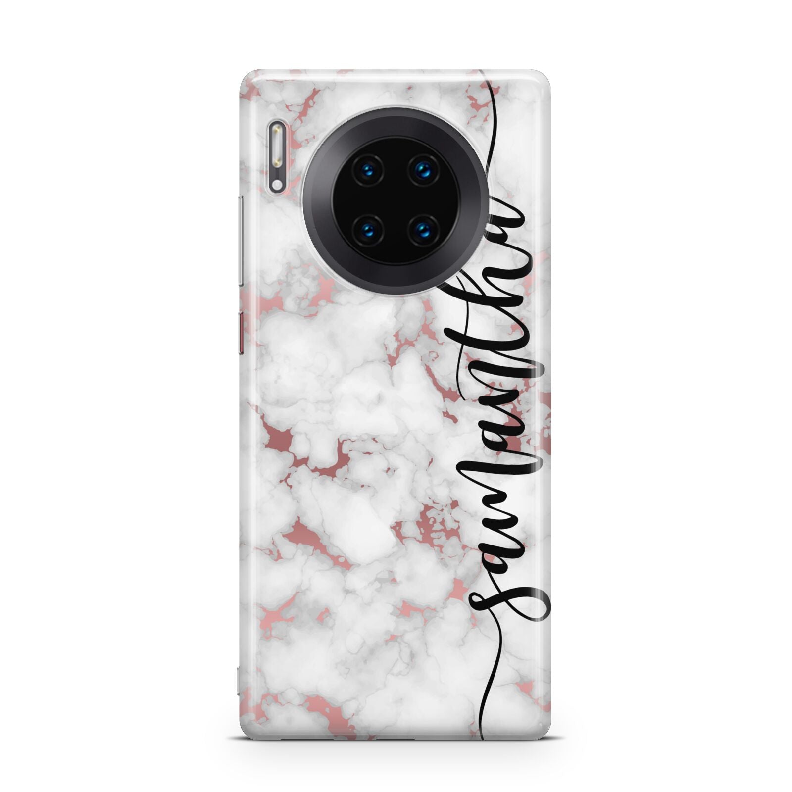 Rose Gold Marble Vertical Black Personalised Name Huawei Mate 30 Pro Phone Case