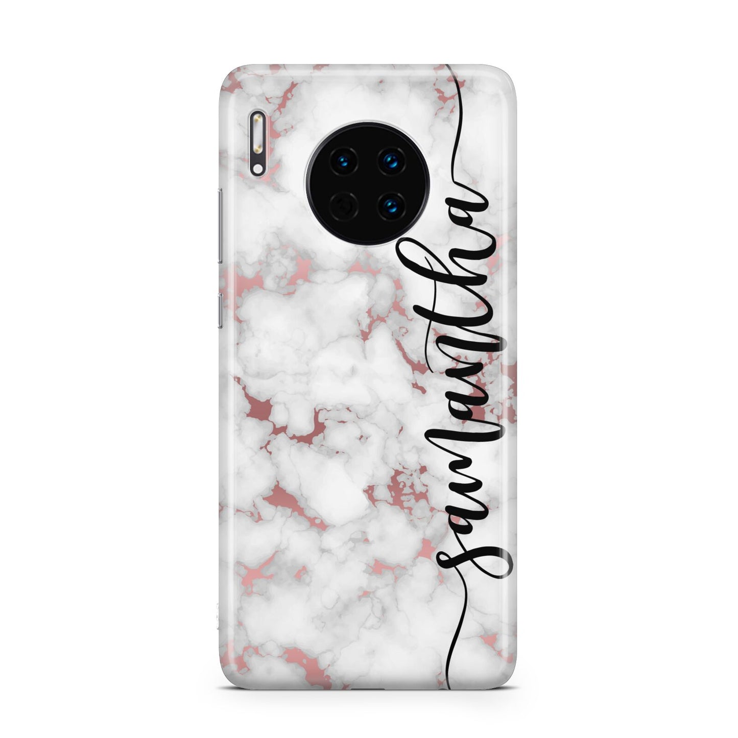 Rose Gold Marble Vertical Black Personalised Name Huawei Mate 30