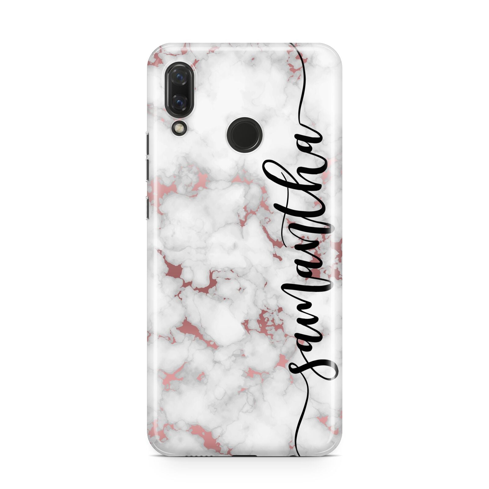 Rose Gold Marble Vertical Black Personalised Name Huawei Nova 3 Phone Case