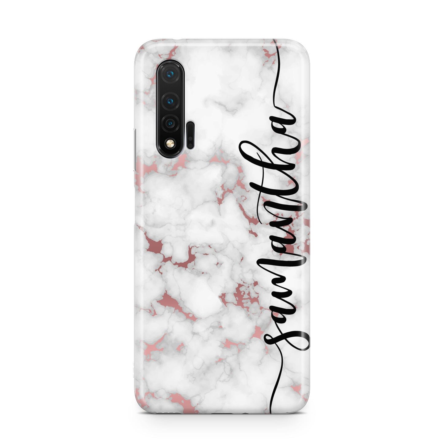 Rose Gold Marble Vertical Black Personalised Name Huawei Nova 6 Phone Case