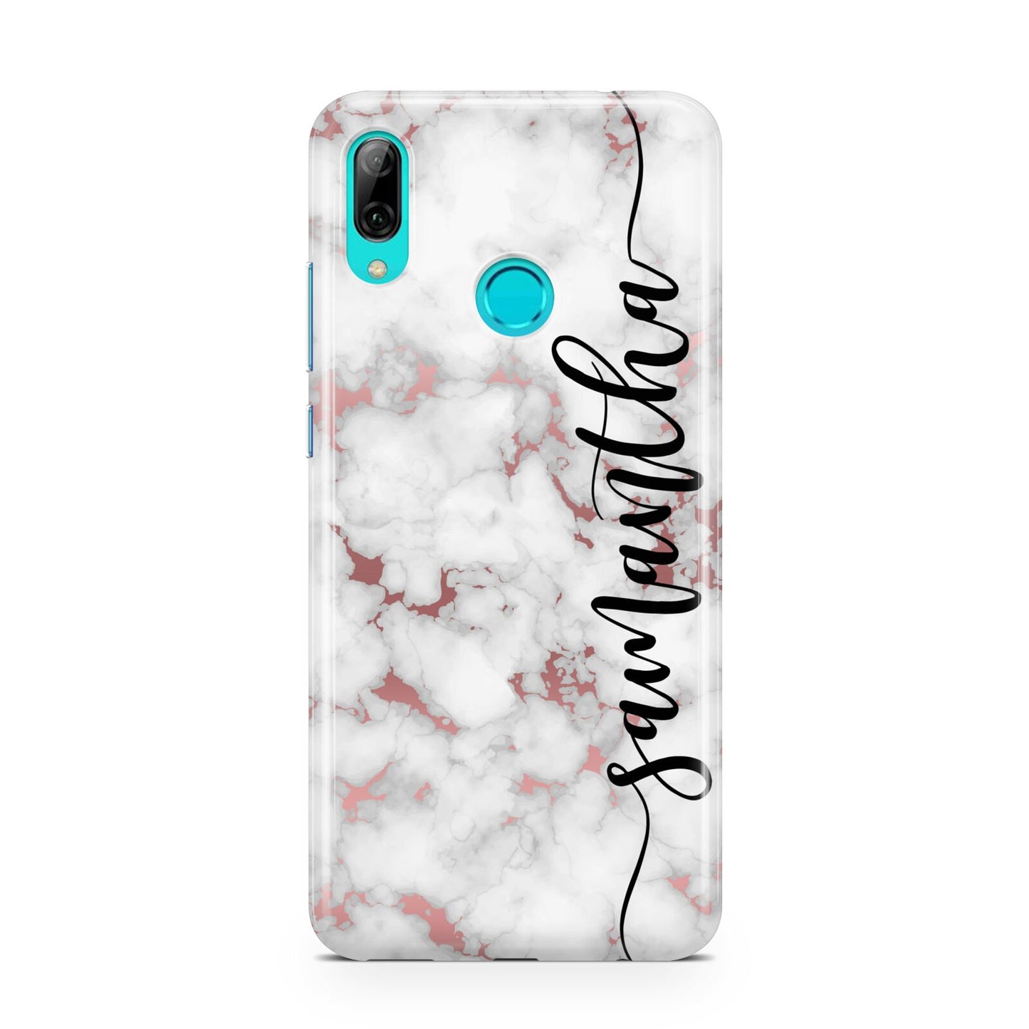 Rose Gold Marble Vertical Black Personalised Name Huawei P Smart 2019 Case