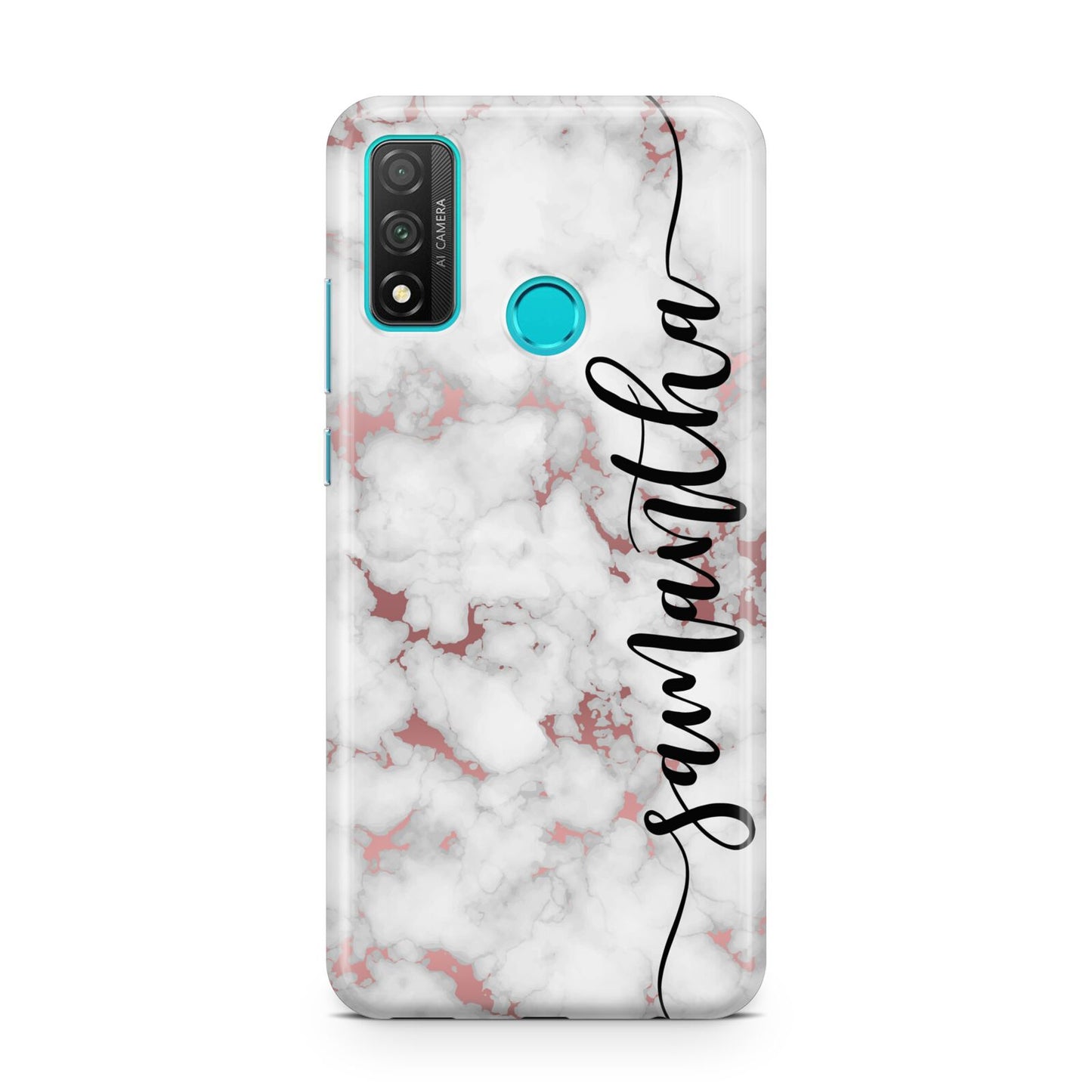 Rose Gold Marble Vertical Black Personalised Name Huawei P Smart 2020