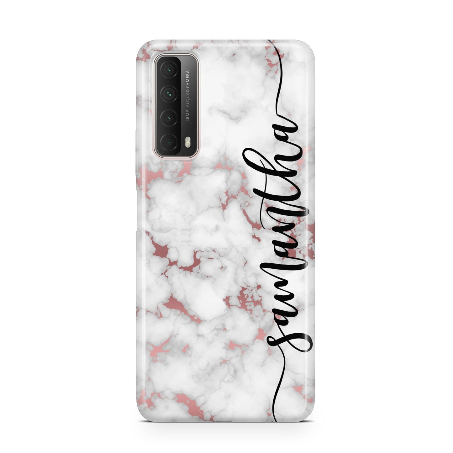 Rose Gold Marble Vertical Black Personalised Name Huawei P Smart 2021