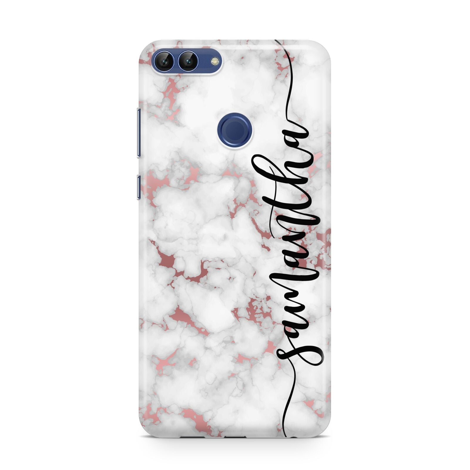 Rose Gold Marble Vertical Black Personalised Name Huawei P Smart Case