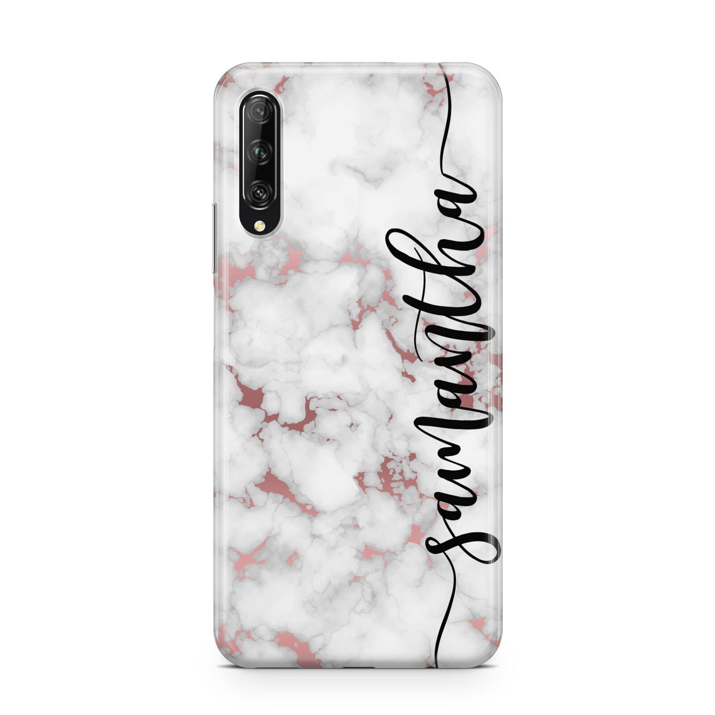 Rose Gold Marble Vertical Black Personalised Name Huawei P Smart Pro 2019