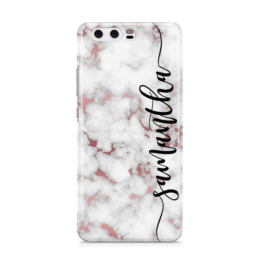 Rose Gold Marble Vertical Black Personalised Name Huawei P10 Phone Case