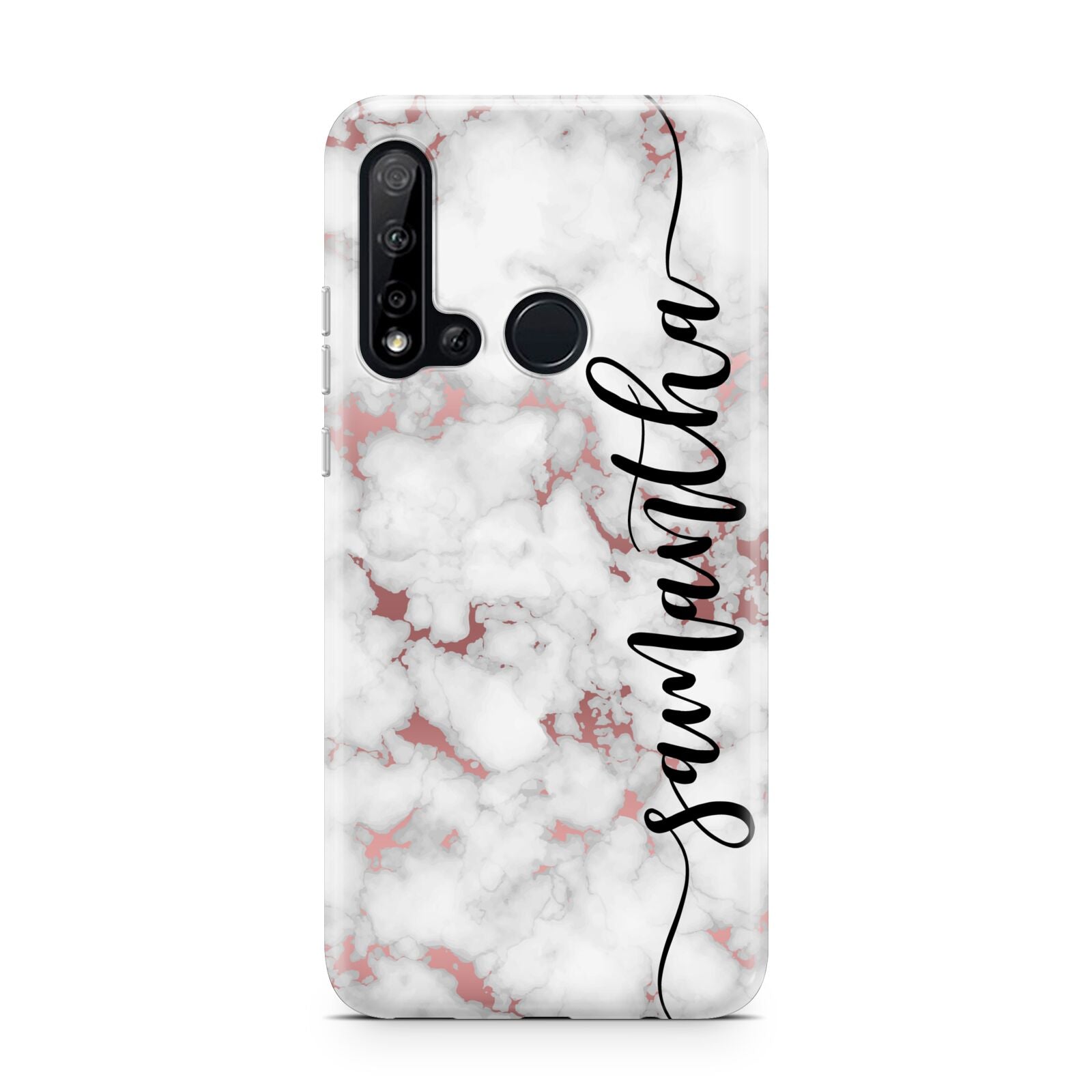 Rose Gold Marble Vertical Black Personalised Name Huawei P20 Lite 5G Phone Case