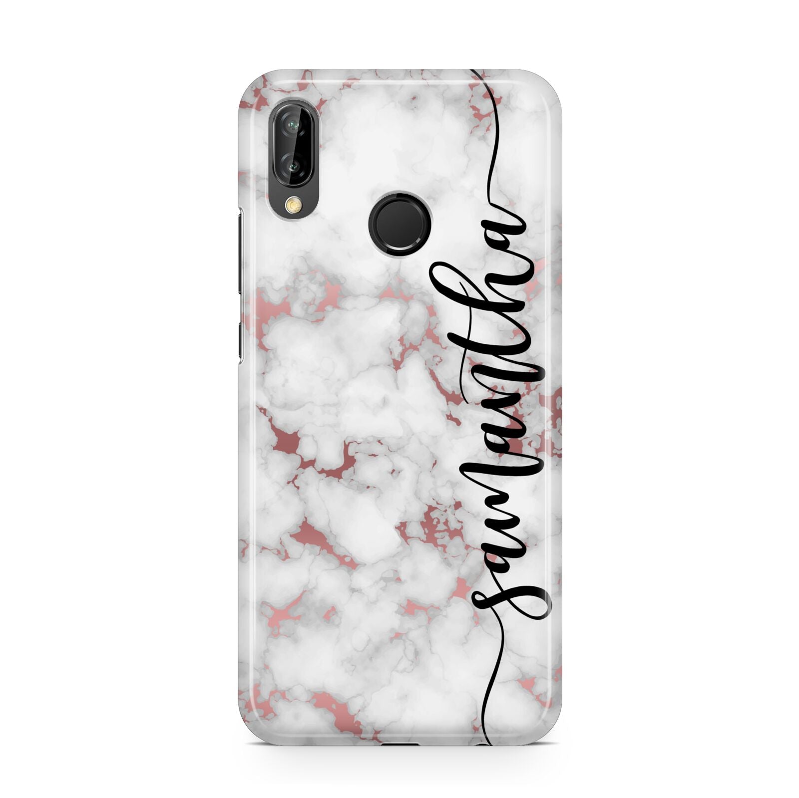 Rose Gold Marble Vertical Black Personalised Name Huawei P20 Lite Phone Case