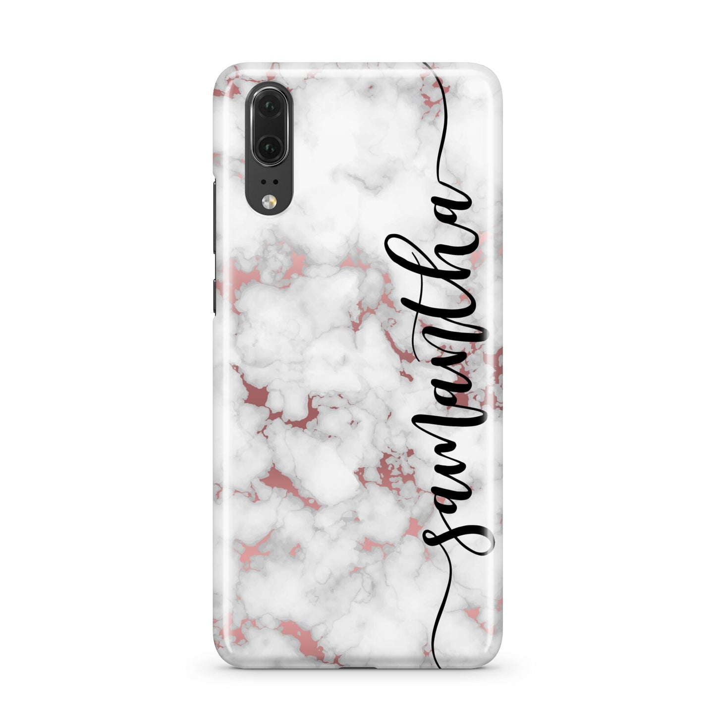 Rose Gold Marble Vertical Black Personalised Name Huawei P20 Phone Case