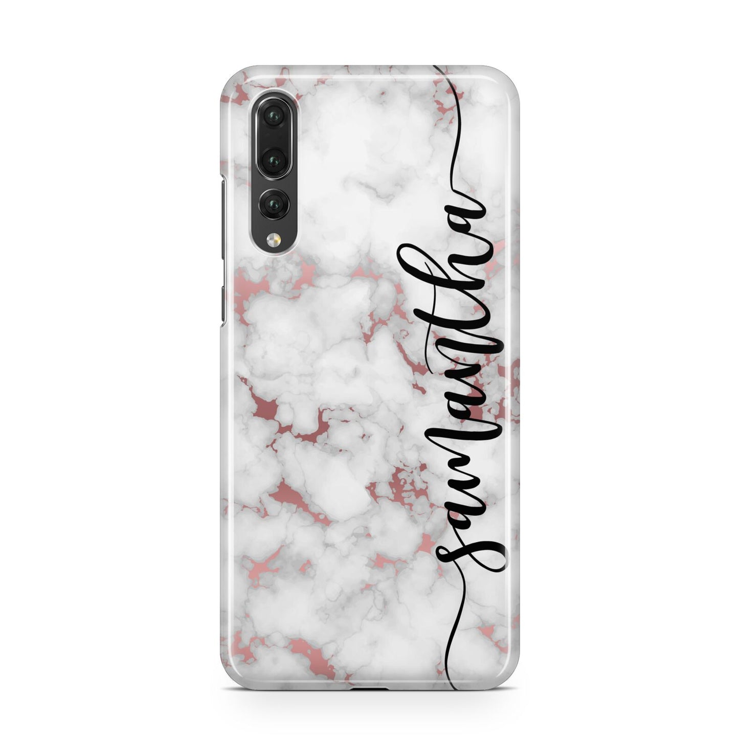 Rose Gold Marble Vertical Black Personalised Name Huawei P20 Pro Phone Case