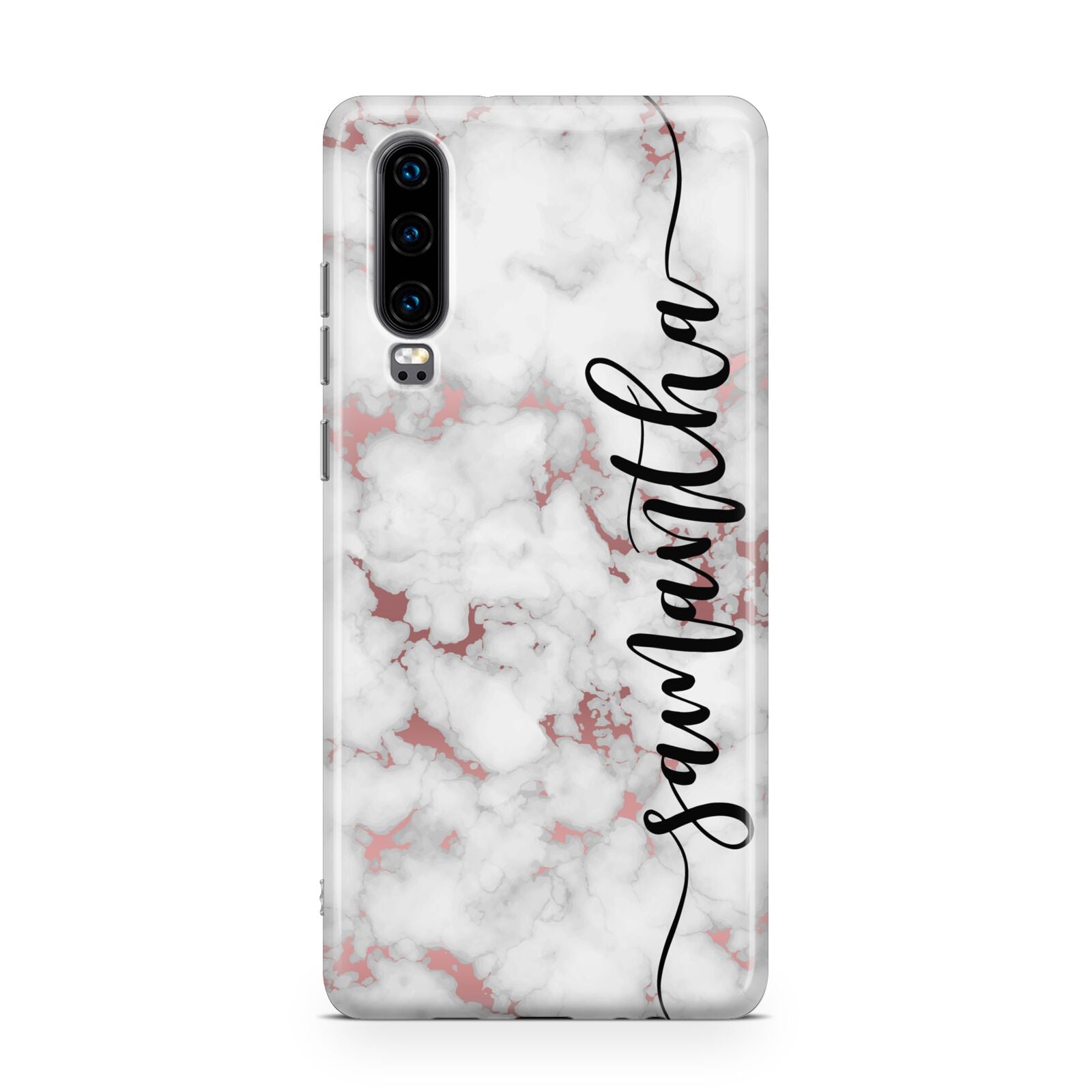 Rose Gold Marble Vertical Black Personalised Name Huawei P30 Phone Case