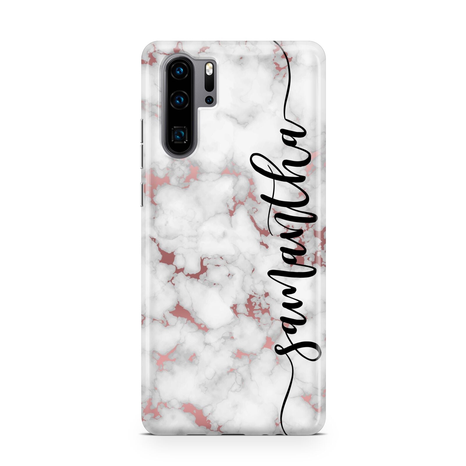 Rose Gold Marble Vertical Black Personalised Name Huawei P30 Pro Phone Case