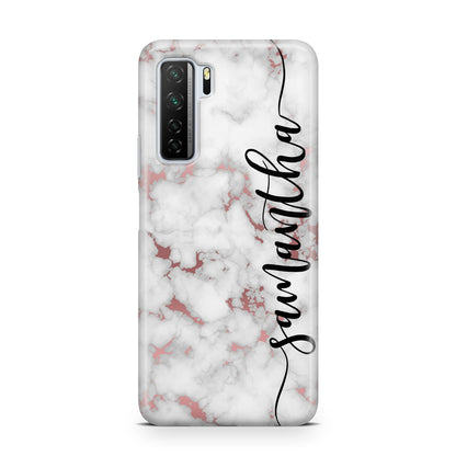 Rose Gold Marble Vertical Black Personalised Name Huawei P40 Lite 5G Phone Case